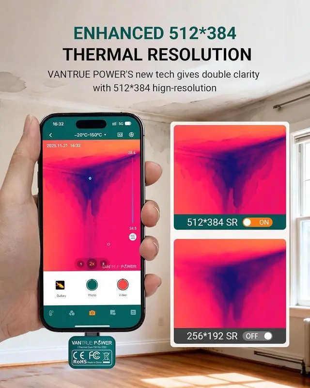 Alt view image 2 of 7 - TS1 Thermal Camera for iPhone, Thermal Imaging Camera 512x384 Super Resolution, Infrared Thermal Camera, 25Hz Refresh Rate, -4°F to 1022°F Temp, Compatible with iPhone & iPad