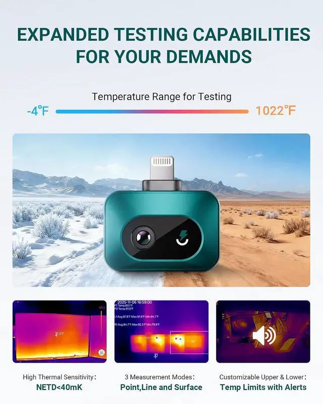Alt view image 5 of 7 - TS1 Thermal Camera for iPhone, Thermal Imaging Camera 512x384 Super Resolution, Infrared Thermal Camera, 25Hz Refresh Rate, -4°F to 1022°F Temp, Compatible with iPhone & iPad