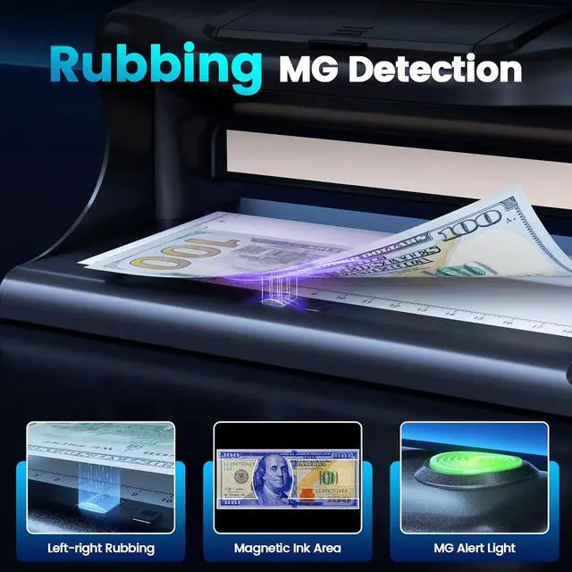 Alt view image 4 of 7 - AL-18 Counterfeit Bill Detector with Dual LED UV Light, 4 Easy Tests of Security Strip, Watermark, Ink, Magnifying, Counterfeit Money Detector Machine, Money Checker of All Currency & Cards