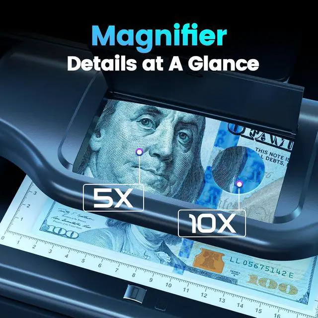 Alt view image 6 of 7 - AL-18 Counterfeit Bill Detector with Dual LED UV Light, 4 Easy Tests of Security Strip, Watermark, Ink, Magnifying, Counterfeit Money Detector Machine, Money Checker of All Currency & Cards