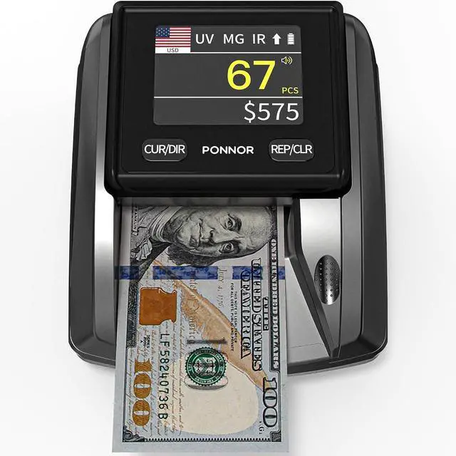 Main image of AL-135T Counterfeit Bill Detector Money Checker Machine with 3" Digital Screen, Total Value Add Function, 4-Way Orientation & Pass/Fail Indicator Mode, Compatible with USD/EUR/CAD/MXN