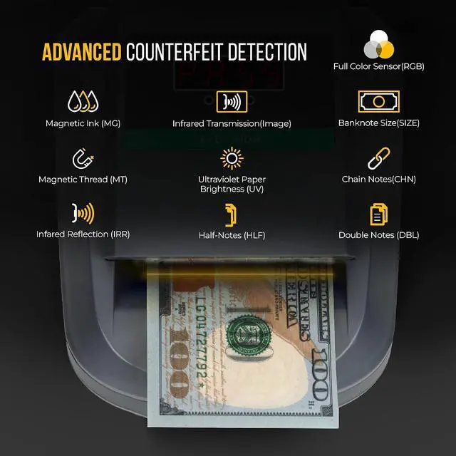 Alt view image 3 of 7 - KCD-1000 4-Way Orientation Portable Fake Currency Reader and Counterfeit Bill Detector with UM, Magnetic, Infrared Counterfeit Money Detector, Easy Pass/Fail Indicator (KCD-1000)