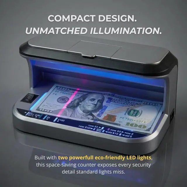 Alt view image 2 of 7 - K440 Counterfeit Bill Detector, Professional Two UV Eco-Friendly LEDs, Magnetic Ink Sensor, Backlight for Watermark Detection, Built-in Magnifier for Money, Credit Cards and IDs