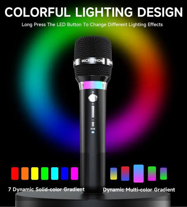 Alt view image 3 of 7 - Wireless Microphone, Rechargeable Wireless Microphones with One-to-One Chip Connection and LED Lights, 40H Duration, 200FT Range Receiving, Less Latency Karaoke Microphone for Singing, Speech, Party