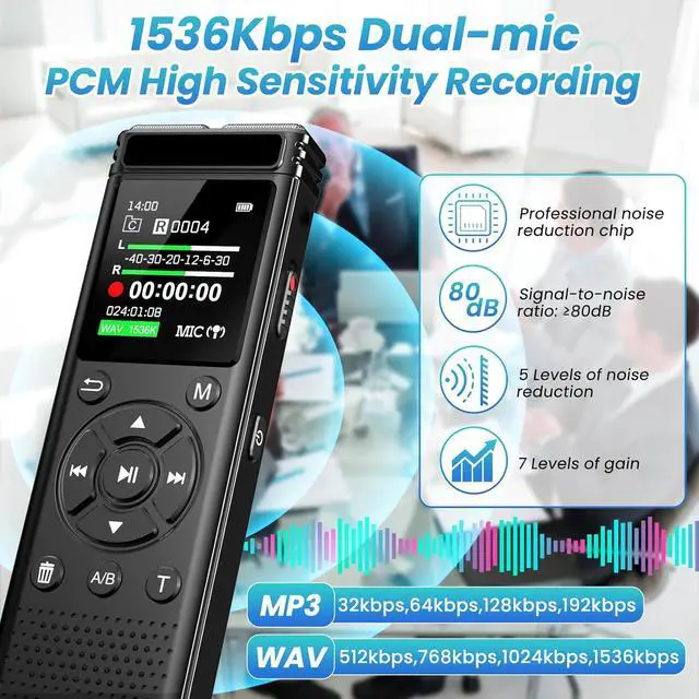 Alt view image 2 of 7 - 136GB Digital Voice Recorder with Playback,9775 Hours Audio Record