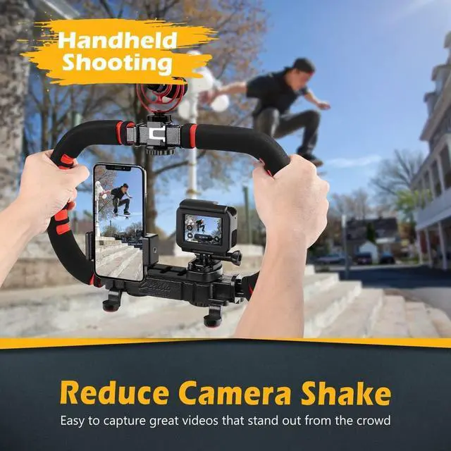 Alt view image 2 of 7 - Camera Smartphone Stabilizer, Handheld Video Grip Rig, Fits for All Camera, Camcorder, DSLR and for All iPhone and Android Smartphones