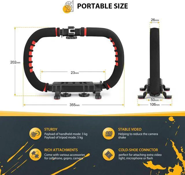Alt view image 6 of 7 - Camera Smartphone Stabilizer, Handheld Video Grip Rig, Fits for All Camera, Camcorder, DSLR and for All iPhone and Android Smartphones