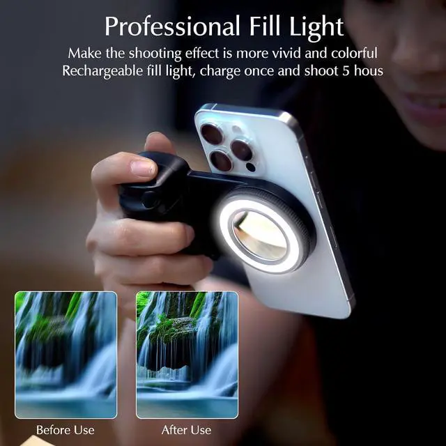 Alt view image 6 of 7 - Magnetic Selfie Ring Light, Rechargeable LED Fill Light with a Mirror for iPhone, Wireless Bluetooth Remote Control for Video Vlog Photo Shooting Acccessory Compatible with Magsafe