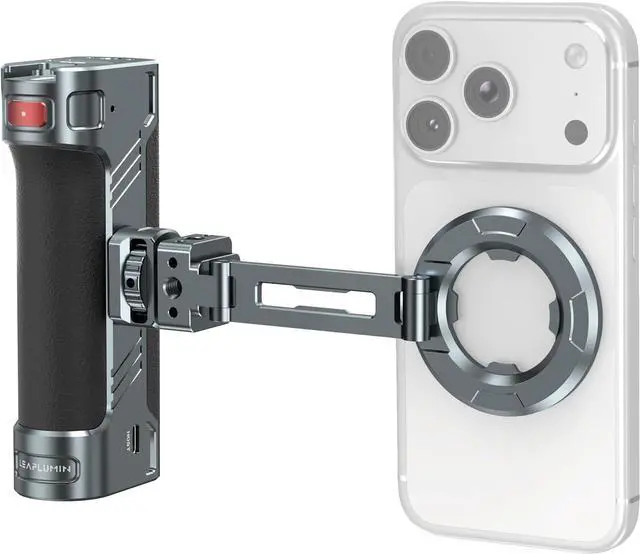 Main image of Magnetic Side Handle Handgrip for Smartphones, 360° Rotatable Aluminum Phone Grip with Shutter
