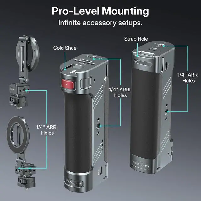 Alt view image 6 of 6 - Magnetic Side Handle Handgrip for Smartphones, 360° Rotatable Aluminum Phone Grip with Shutter