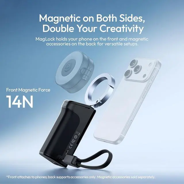Alt view image 3 of 7 - MG13 Magnetic Phone Grip Power Bank 5000mAh Desktop Stand
