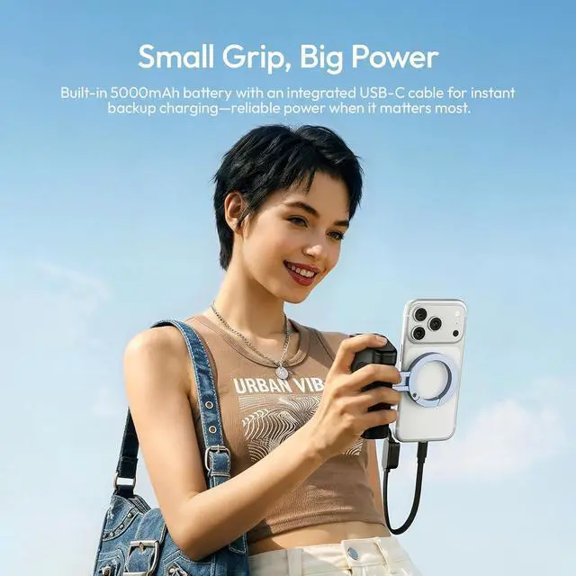 Alt view image 4 of 7 - MG13 Magnetic Phone Grip Power Bank 5000mAh Desktop Stand