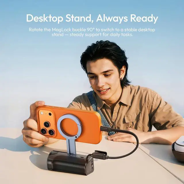 Alt view image 6 of 7 - MG13 Magnetic Phone Grip Power Bank 5000mAh Desktop Stand