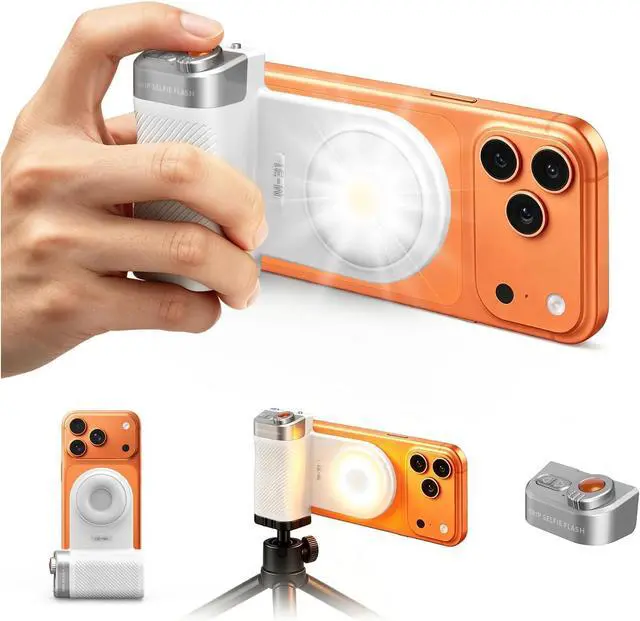 Main image of Phone Selfie Grip with Light+Flash, Magnetic Phone Camera Grip with Detachable Shutter Remote, Adjustable LED Magnetic Selfie Light for Selfies/Photography/TikTok/Creators/Video
