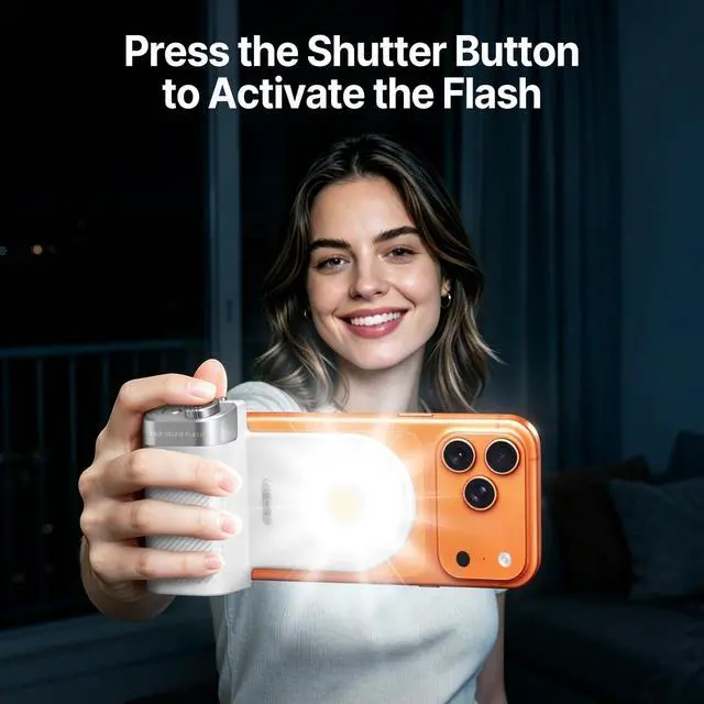 Alt view image 2 of 7 - Phone Selfie Grip with Light+Flash, Magnetic Phone Camera Grip with Detachable Shutter Remote, Adjustable LED Magnetic Selfie Light for Selfies/Photography/TikTok/Creators/Video