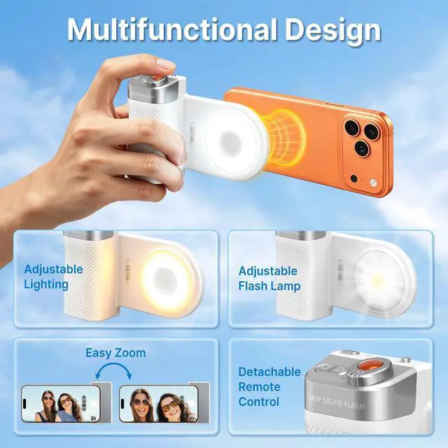 Alt view image 5 of 7 - Phone Selfie Grip with Light+Flash, Magnetic Phone Camera Grip with Detachable Shutter Remote, Adjustable LED Magnetic Selfie Light for Selfies/Photography/TikTok/Creators/Video