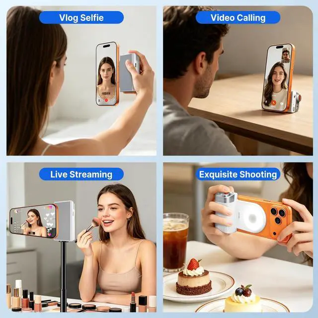 Alt view image 4 of 7 - Phone Selfie Grip with Light+Flash, Magnetic Phone Camera Grip with Detachable Shutter Remote, Adjustable LED Magnetic Selfie Light for Selfies/Photography/TikTok/Creators/Video