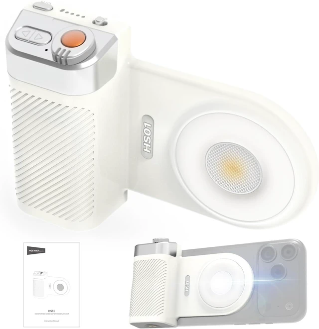 Main image of Magnetic Phone Camera Grip with 2-in-1 Selfie Flash 9W Flash & 3W Bi-Color CRI97+ LED Fill, Ergonomic Holder for iPhone MagSafe/Android Video & TikTok, HS01