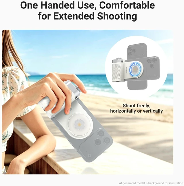 Alt view image 5 of 7 - Magnetic Phone Camera Grip with 2-in-1 Selfie Flash 9W Flash & 3W Bi-Color CRI97+ LED Fill, Ergonomic Holder for iPhone MagSafe/Android Video & TikTok, HS01