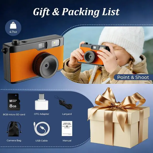 Alt view image 7 of 7 - Vintage Digital Camera, Reusable 12MP Screen Free Retro Digital Camera