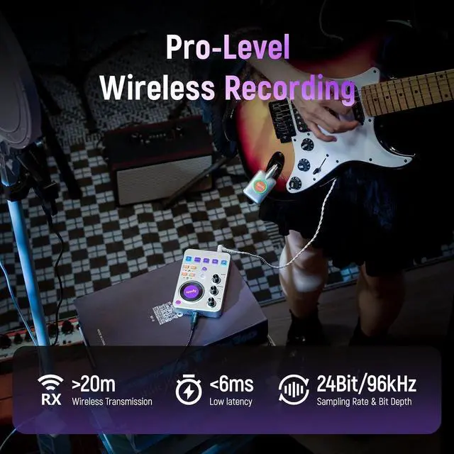 Alt view image 2 of 7 - Wireless Guitar Sound Card, 24bit/96kHz Low Latency Audio Interface