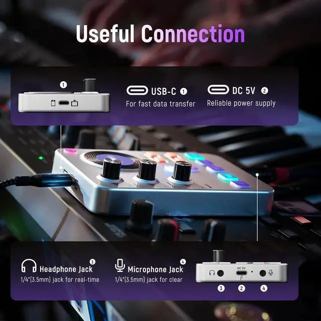 Alt view image 5 of 7 - Wireless Guitar Sound Card, 24bit/96kHz Low Latency Audio Interface