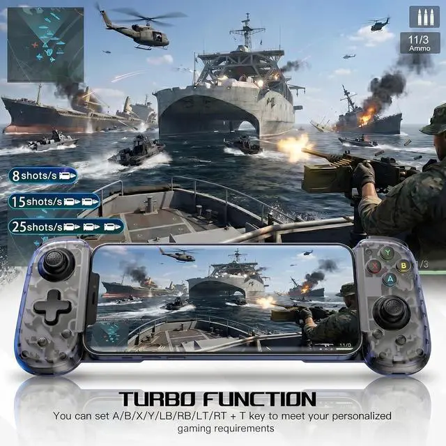 Alt view image 4 of 7 - USB-C Wired & Wireless Mobile Game Controller for iPhone, Android USB-C Phones, PC, Switch - Supports Xbox/PS/Steam Remote Play & Cloud Gaming - Hall Effect Joysticks, Turbo, Vibration