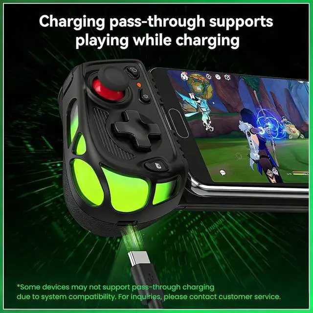 Alt view image 6 of 7 - Phone controller for Android and iPhone15+ (USB-C) Plug & Play, Hall Effect Joystick, Turbo, 4 mapping keys, RBG hollow design, Mobile Gaming Controller-Play Genshin Impact & Call Of Duty