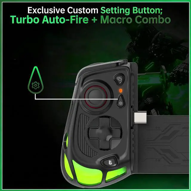 Alt view image 7 of 7 - Phone controller for Android and iPhone15+ (USB-C) Plug & Play, Hall Effect Joystick, Turbo, 4 mapping keys, RBG hollow design, Mobile Gaming Controller-Play Genshin Impact & Call Of Duty