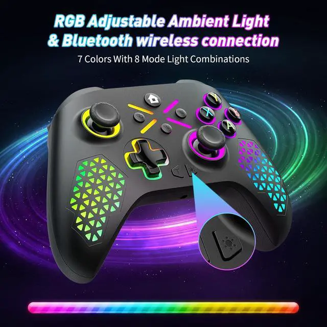 Alt view image 2 of 7 - Wireless Controller for X-box One, X-box Series X/S, PC, Switch, iOS, Android, LED Gaming Controller with TURBO, Macro Function, 6-Axis Gyro, 3.5mm Audio Jack, WiFi Connectivity