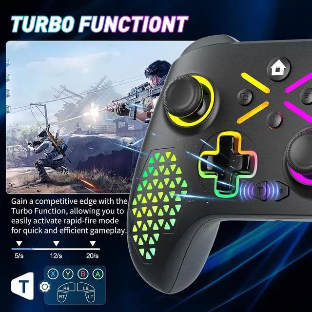 Alt view image 3 of 7 - Wireless Controller for X-box One, X-box Series X/S, PC, Switch, iOS, Android, LED Gaming Controller with TURBO, Macro Function, 6-Axis Gyro, 3.5mm Audio Jack, WiFi Connectivity