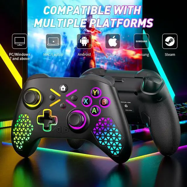 Alt view image 4 of 7 - Wireless Controller for X-box One, X-box Series X/S, PC, Switch, iOS, Android, LED Gaming Controller with TURBO, Macro Function, 6-Axis Gyro, 3.5mm Audio Jack, WiFi Connectivity