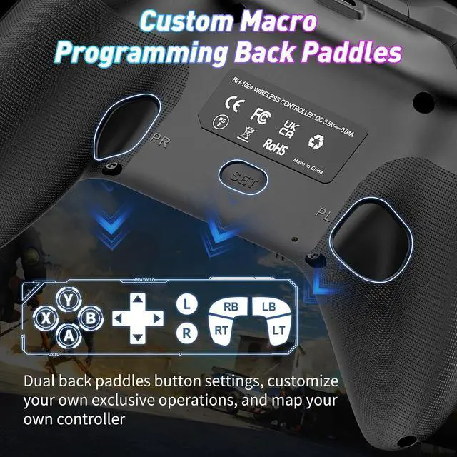 Alt view image 6 of 7 - Wireless Controller for X-box One, X-box Series X/S, PC, Switch, iOS, Android, LED Gaming Controller with TURBO, Macro Function, 6-Axis Gyro, 3.5mm Audio Jack, WiFi Connectivity