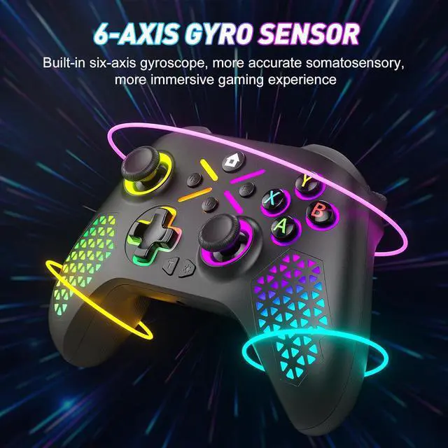 Alt view image 5 of 7 - Wireless Controller for X-box One, X-box Series X/S, PC, Switch, iOS, Android, LED Gaming Controller with TURBO, Macro Function, 6-Axis Gyro, 3.5mm Audio Jack, WiFi Connectivity