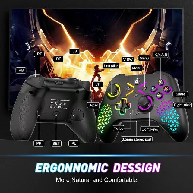 Alt view image 7 of 7 - Wireless Controller for X-box One, X-box Series X/S, PC, Switch, iOS, Android, LED Gaming Controller with TURBO, Macro Function, 6-Axis Gyro, 3.5mm Audio Jack, WiFi Connectivity