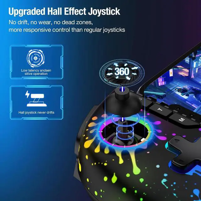 Alt view image 4 of 6 - Mobile Wireless Phone Controller for iphone/Android with Hall Joystick, Mobile Game Controller with Phone Case Support