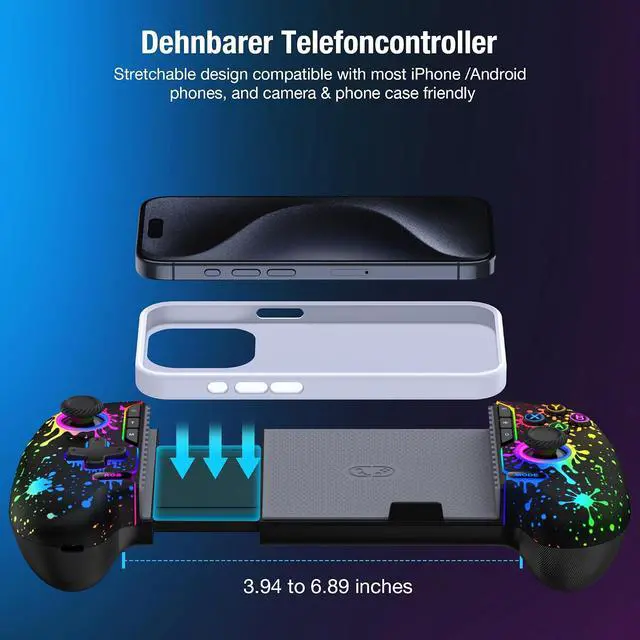 Alt view image 6 of 6 - Mobile Wireless Phone Controller for iphone/Android with Hall Joystick, Mobile Game Controller with Phone Case Support