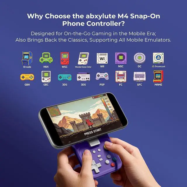 Alt view image 2 of 7 - M4 Snap-On Mobile Gaming Controller for Android & iPhone, Switch 1&2, Portable Bluetooth Controller, Pocket-Sized Retro Arcade Phone Gamepad Kickstand, Dual Joystick Turbo Pro Gaming Magnetic (Blue)