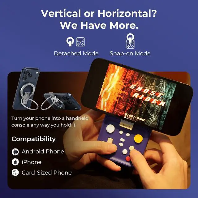 Alt view image 3 of 7 - M4 Snap-On Mobile Gaming Controller for Android & iPhone, Switch 1&2, Portable Bluetooth Controller, Pocket-Sized Retro Arcade Phone Gamepad Kickstand, Dual Joystick Turbo Pro Gaming Magnetic (Blue)