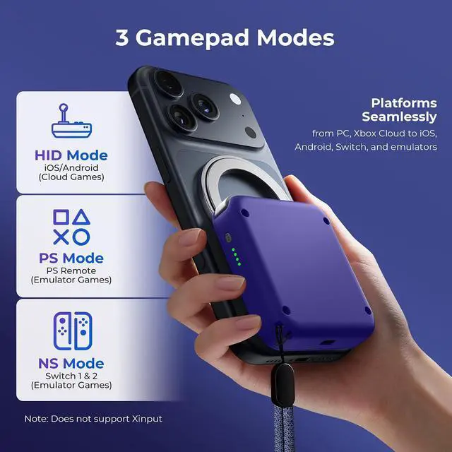 Alt view image 4 of 7 - M4 Snap-On Mobile Gaming Controller for Android & iPhone, Switch 1&2, Portable Bluetooth Controller, Pocket-Sized Retro Arcade Phone Gamepad Kickstand, Dual Joystick Turbo Pro Gaming Magnetic (Blue)