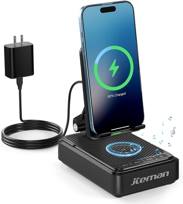Main image of Cell Phone Stand with Wireless Charger & Bluetooth Speaker