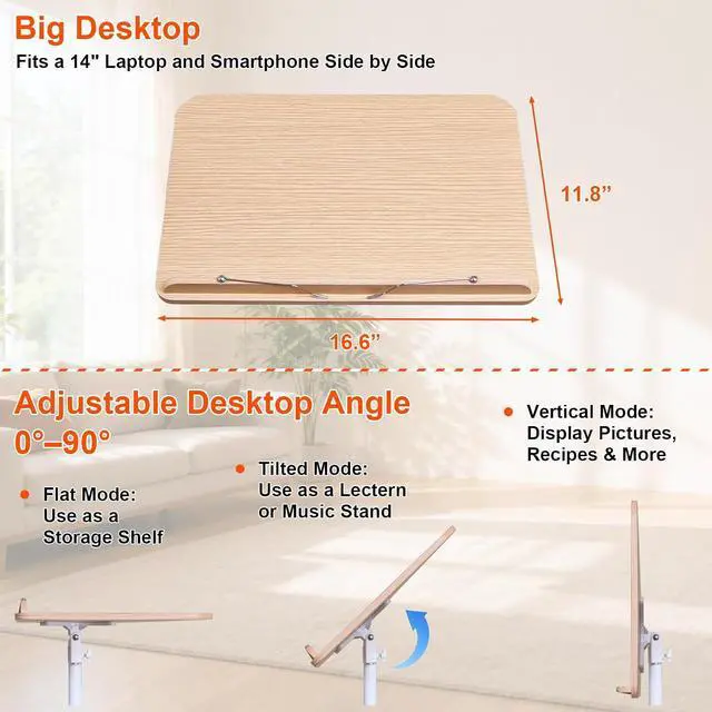 Alt view image 3 of 7 - 3-in-1 Wooden Music Stand, Metal Bracket Book Stand for Reading Podium