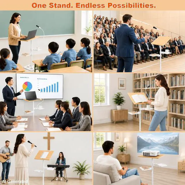 Alt view image 5 of 7 - 3-in-1 Wooden Music Stand, Metal Bracket Book Stand for Reading Podium