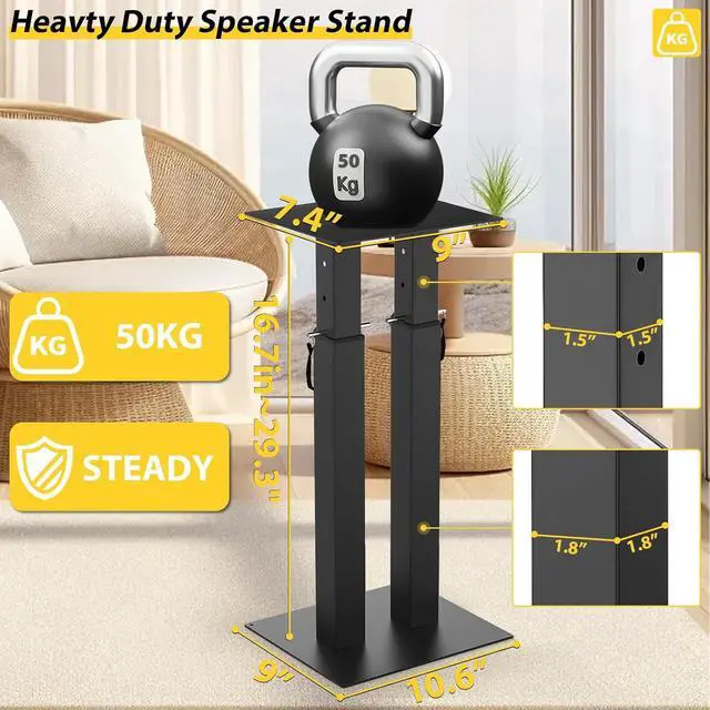 Alt view image 2 of 7 - Universal Speaker Stand Pair, Height Adjustable Speaker Stand 16.7"-29.3"