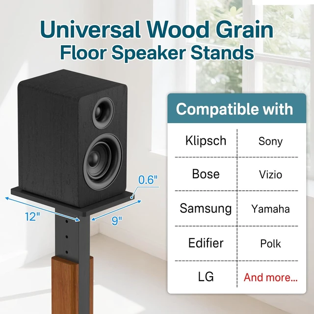 Alt view image 2 of 7 - Wood-Grain Floor Speaker Stands Pair, Height Adjustable Holds 50Lbs, for Klipsch, Edifier, JBL Satellite, Studio & Bookshelf Speakers with Cable Clips
