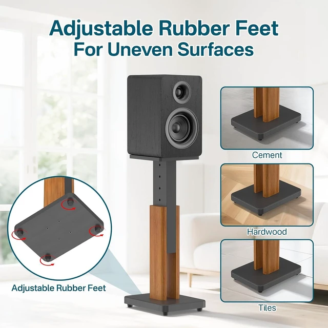 Alt view image 6 of 7 - Wood-Grain Floor Speaker Stands Pair, Height Adjustable Holds 50Lbs, for Klipsch, Edifier, JBL Satellite, Studio & Bookshelf Speakers with Cable Clips