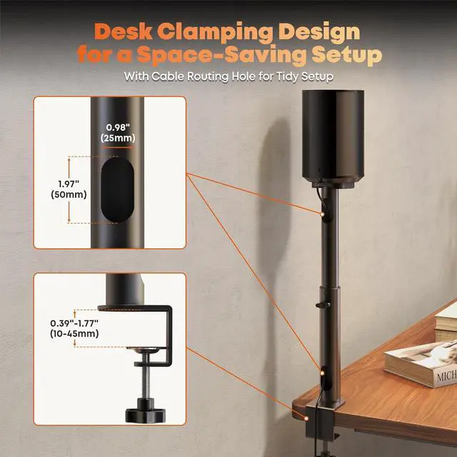 Alt view image 5 of 7 - Desk Clamp Speaker Stand for SONOS Era 100 SL, Era 100 and Era 300 - Height Adjustable Desk Speaker Mount,Concealed Cable Management, Max Load 11 lbs, Pack of 2, Black
