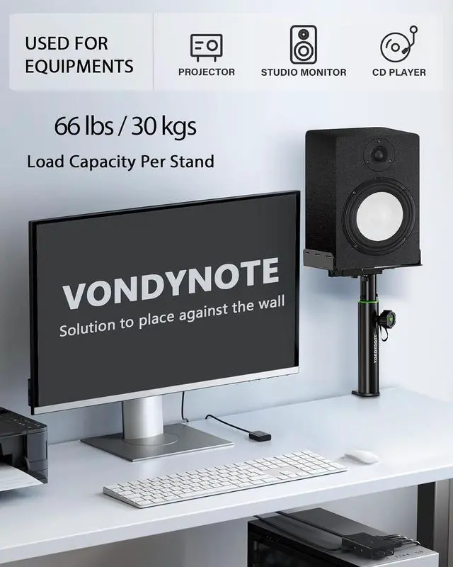 Alt view image 7 of 7 - Dual Side Clamp Desktop Studio Monitor Stands Against The Wall