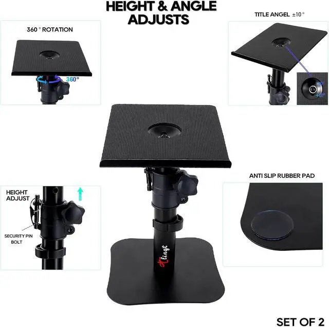 Alt view image 3 of 7 - Tlingt Desktop Speaker Stands Pair, Sturdy Flat Base, Height & Tilt Adjusts