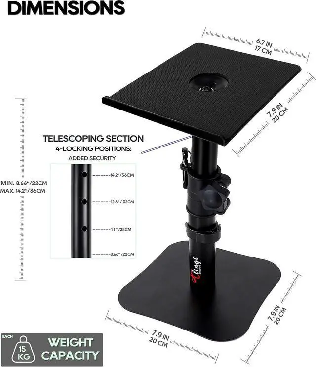 Alt view image 2 of 7 - Tlingt Desktop Speaker Stands Pair, Sturdy Flat Base, Height & Tilt Adjusts